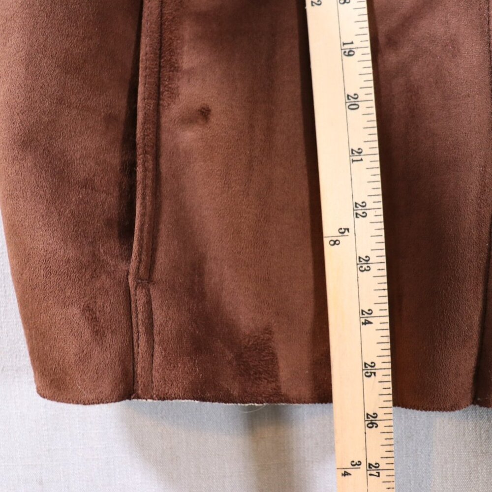 Lands End Faux Suede Sherpa Vest Women’s XL Petite 18-20 Brown Lined Full Zip - Picture 8 of 16